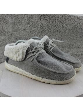 Hey Dude Britt Womens 10 Charcoal Grey Fleece Lined Fold Down Bootie